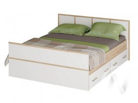 Двуспальная кровать 1,4м Сакура (дуб сонома/белый) в Садовом - sadovyj.mebel-nsk.ru | фото