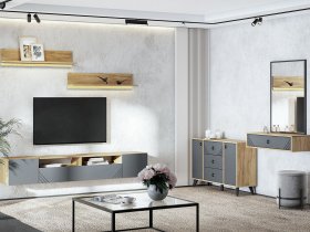Модульная гостиная Байкал (дуб крафт золотой/графит) в Садовом - sadovyj.mebel-nsk.ru | фото