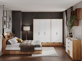 Модульная спальня Ивис (дуб крафт золотой/белый) в Садовом - sadovyj.mebel-nsk.ru | фото