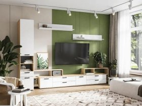Модульная стенка Санса (дуб сонома/белый) в Садовом - sadovyj.mebel-nsk.ru | фото