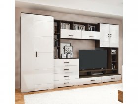 Стенка Коста МДФ (дуб венге/белый глянец) в Садовом - sadovyj.mebel-nsk.ru | фото